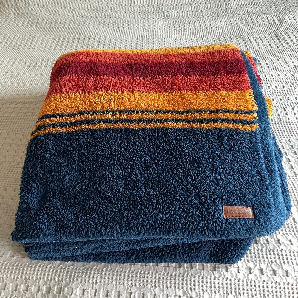 Pendleton Blue Grand Canyon Striped Blanket Sherpa Fleece Queen Cozy High Pile